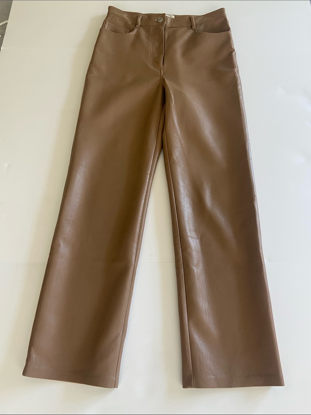 Wilfred Tan Faux Leather Trousers